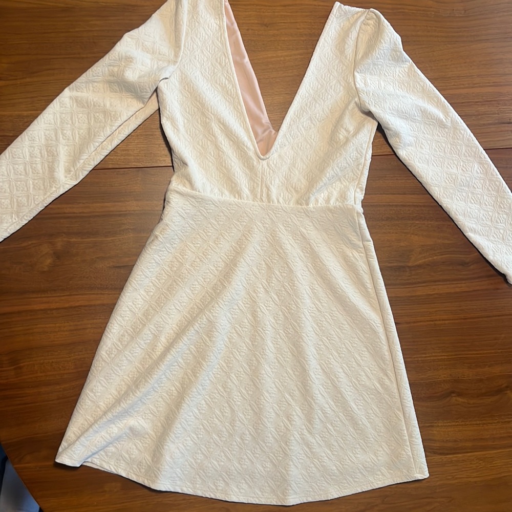 Medium Cooperative White Embroidered Long Sleeve Mini Dress